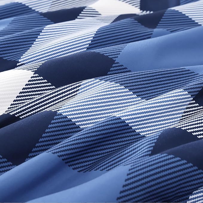MaiRêve Twin XL Plaid Comforter Set Indigo Blue, Classic Checkered 5 Pieces Bedding Set for Boys Girls Teen, All Season Lightweight Bed in A Bag with Sheets, Pillowcases & Shams