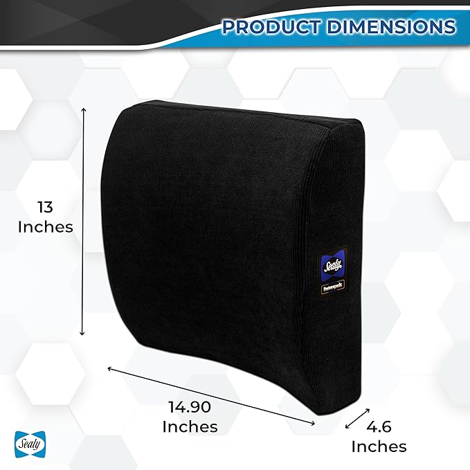 Sealy Lumbar Support Pillow for Office Chair and Car Seat - Memory Foam Lumbar Pillow & Back Brace Support Posture Corrector, Lower Back Pain Relief