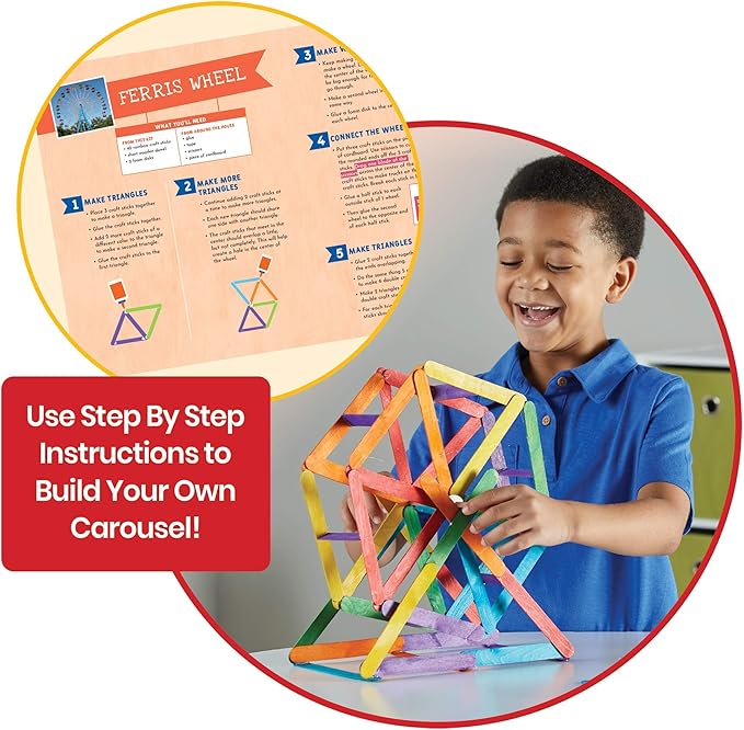Learning Resources Craft Stick Creations 10 Science Experiments, Activity Book for Kids Ages 9-12, Jumbo Craft Stick Kit for Science, Technology, Maths & Engineering Activities, Multi-coloured