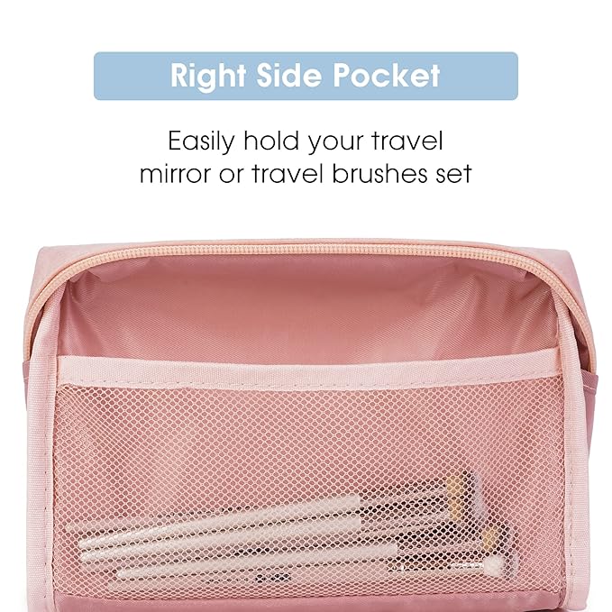 2 Pack Vegan Leather Makeup Bag Zipper Pouch Travel Cosmetic Organizer for Women (Large (Pack of 2), Orange Pink)