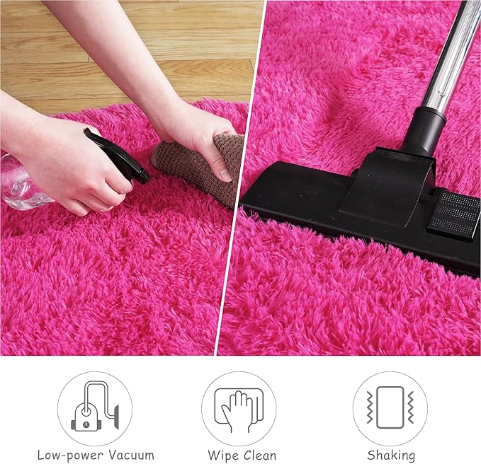 Xexsin Round Fluffy Rugs 7Ft for Girls Bedroom, Hot Pink Shag Circle Kids Rug Non-Slip for Bedside Dorm Nursery Playroom, Soft Cute Area Rugs for Living Room Decor