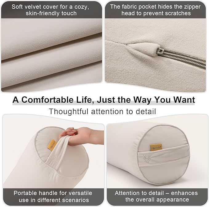 Body Pillow for Adults – Long Bolster Pillow for Bed, Round Cuddle Pillow, Full Support for Side Sleepers,39.37 x 7.87 Inches,Misty White