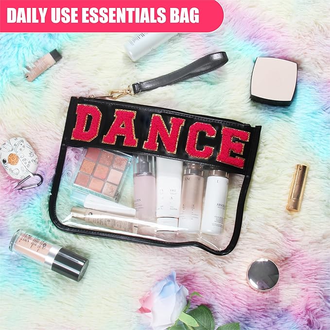 BuyCard Dance Recital Gifts, Clear Makeup Letter Bag, Chenille Letter Patch Cosmetic Bag, Dance Competition Gift, Toiletry Pouches with Zipper, Waterproof Travel Purse for Girl Women Appreciation