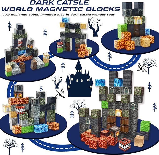 Magnetic Blocks - Build Magnetic Dark Castle Set - Magnetic Toys for Montessori Toddler Christmas Birthday Gifts - STEM Sensory Toys for 3 4 5 6 7 8 9 10 Year Old Boys & Girls