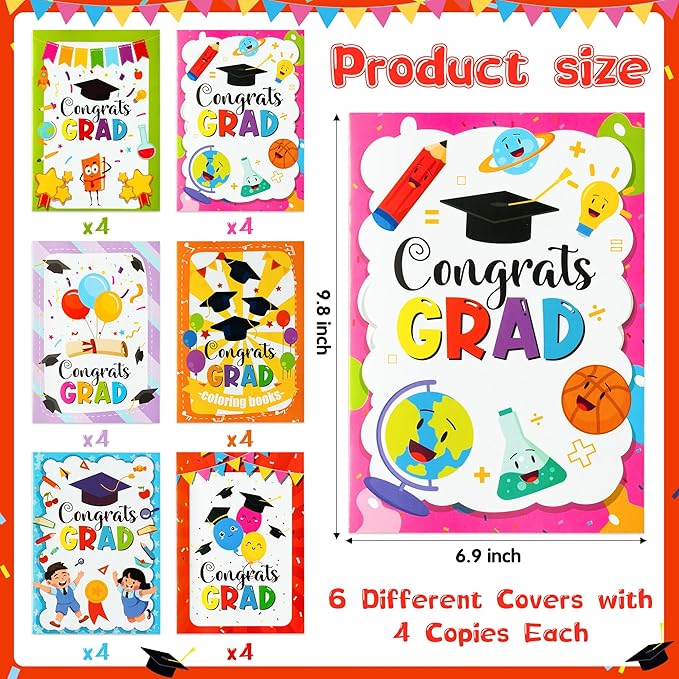 Kindergarten Graduation Coloring Books - 24Pcs Congrats Grad DIY Color-in Pages Books for Kids Bulk Pre-kindergarten Activity Books Mini Coloring Book Party Favors Graduation Classroom Gifts