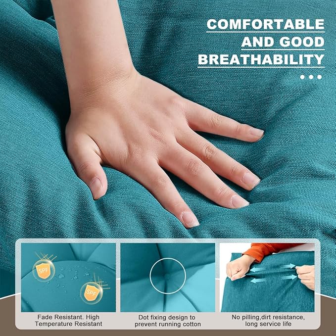 Bench Cushion 42 inches,Indoor/Outdoor Non-Slip Tufted Cushions, Premium Waterproof Linen, Soft Piano Sofa Cushions, Entryway Storage, Bay Window, High-Density Memory Foam(Dark Blue-42x16x4in)