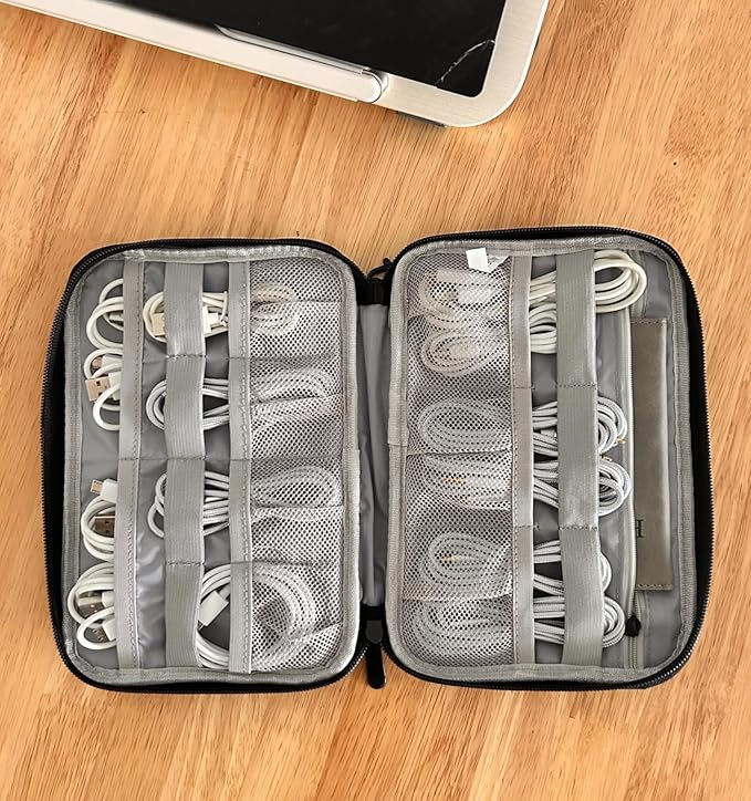 Zealearn Cord Organizer Travel, Cable Bag, Electronics Organizer Travel Case, Tech Carrying Pouch, Charger Carrying Case, Tech Gifts, Black 11B