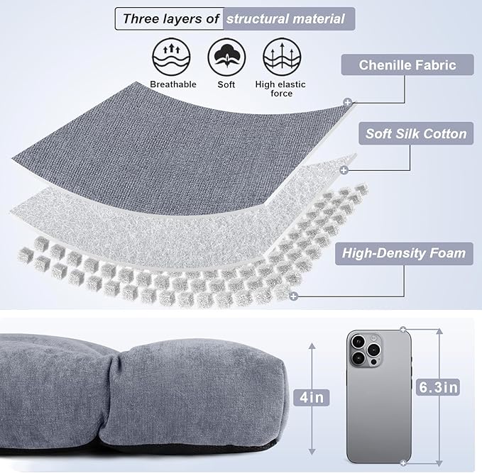 Bench Cushion 36 Inch - Chenille Fabric, High-Density Foam, Non-Slip Bottom, Soft Durable Indoor Tufted Long Seat Cushion for Window Garden Furniture (Light Gray, 36x14x4 Inch)