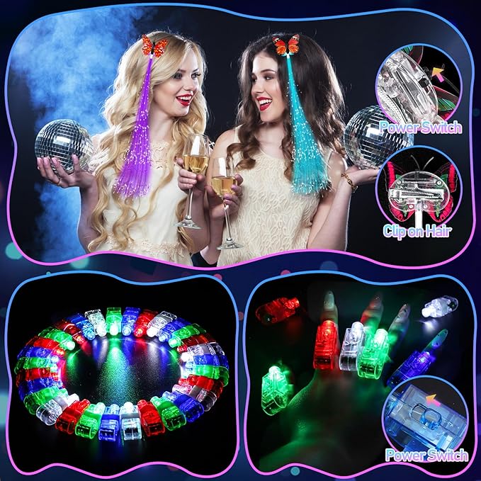 298PCS Glow in the Dark Party Supplies, 12PCS Glow Fiber Optic Wands, 20PCS LED Glasses, 8PCS Foam Glow Sticks and 200PCS Glow Sticks Bracelets, Light Up Party Favors for Wedding, Concert, Birthday