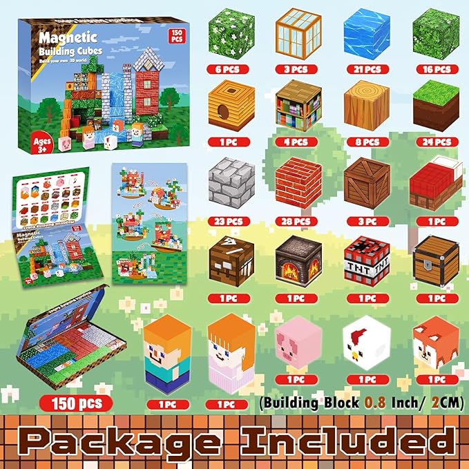 Goody King Magnetic Building Blocks|150PCS Magnetic Building Cube Game, Constructions Toys for Boys & Girls Age 3-4,5-8 9 10,STEM Montessori Stacking Toy, Sensory Tiles Building Birthday for Toddlers