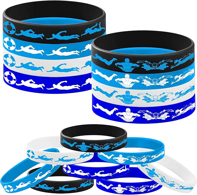 24PCS Swimming Rubber Bracelets Silicone Wristbands -Sport Party Supplies Decorations Speed Birthday Baby Shower Party Favors