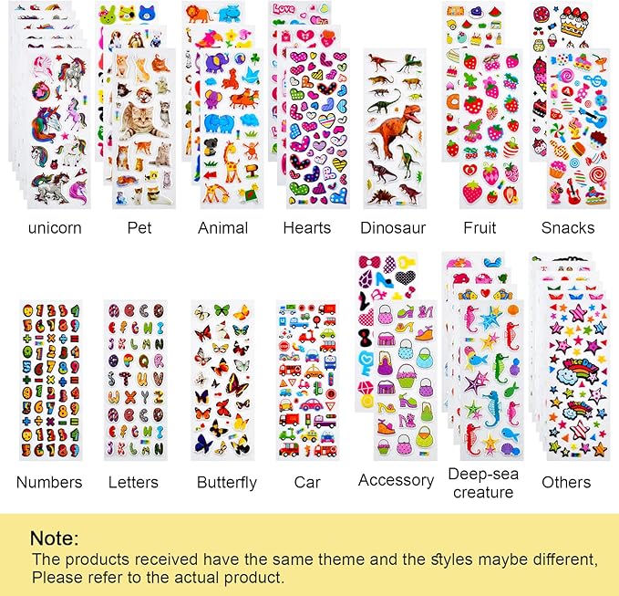 3D Stickers for Kids & Toddlers, 920+ 3D Puffy Stickers 36 Different Sheets Including Animals, Letters, Numbers, Dinosaurs, Cars and More for Boys, Girls, Teachers, Reward, Craft Scrapbooking