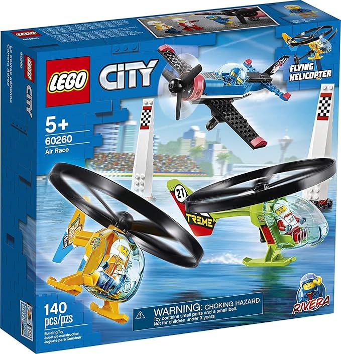 LEGO City Air Race 60260 Flying Helicopter Toy, Features 2 Ripcord Helicopters, Stunt Plane Aircraft Toy, 2 Pylons, Plus Rivera, Xtreme and Vitarush Pilot Minifigures (140 Pieces)
