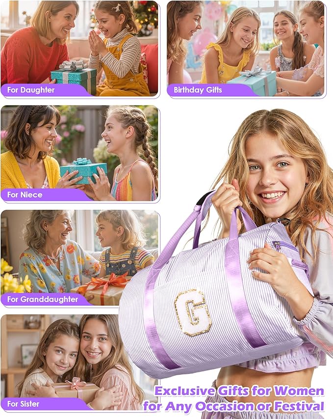 Birthday Gift for Tween, Girls Travel Duffle Bag, Kids Initial Overnight Duffel Bags with Shoe Compartment, Personalized Dance Bag with Cosmetic Pouch, Teen Gifts Trendy Stuff (Letter B)