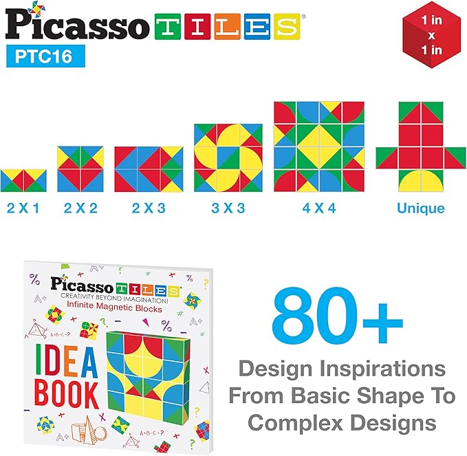 PicassoTiles 1" Infinite Magnetic Puzzle Game Magic Pixy Cube Puzzles Brain Teaser Set w/Free Ideabook Kids Toy Magnet Pattern Block Matching Card Challenge Toys Inspiration STEM Learning PTC16