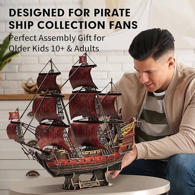 CubicFun 3D Puzzles for Adults Kids, Red Queen Anne's Revenge 391 Pcs, Home Decor Cool Pirate Ship Arts & Crafts for Adults Puzzles Model Kits, Birthday Gifts for Women Men Puzzles for Adults