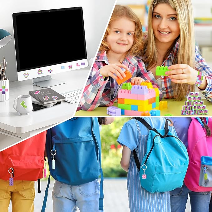 98 Pcs Train Party Favors,Train Print Party Supplies Include Stickers Stamps Keychains Slap Bracelets and Drawstring Bags Party Decorations for Kids TrainTheme Birthday supplies (E-Building Blocks)