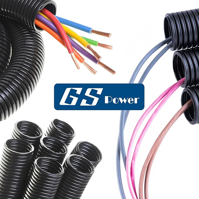 GS Power 3/8 Inch x 50 Ft Split Wire Loom Tubing, Split Cable Sleeve Cord Protector for Industrial Electrical Wires, Automotive Wire Cover Flexible, High Temperature Cable Conduit, Wrap