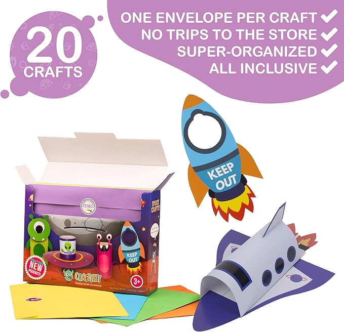 Craftikit® 20 Award-Winning Space Arts and Crafts for Kids - 20 Simple All-Inclusive Fun Toddler Craft Kit for Kids, Organized Crafts for Toddlers Ages 3-10, Galaxy-Themed Kids Craft Activities