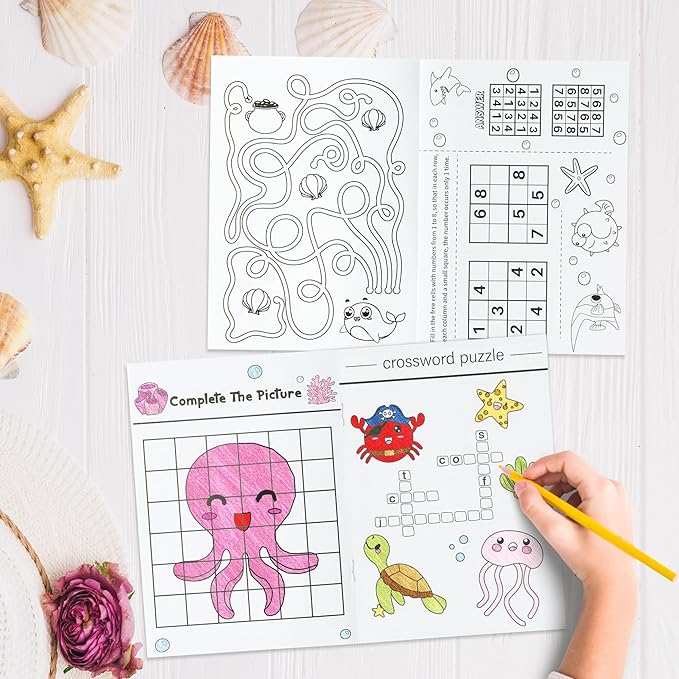 BZaber Ocean Activity Coloring Books - 24Pcs Under The Sea Including Turtle Jellyfish Starfish Shark Clownfish DIY Art Drawing Pattern Under The Sea Birthday Party Favors Home School Supply for Kids