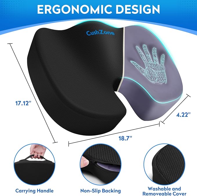 XXLSeat Cushion Office Car Seat Cushion, Memory Foam Cushion for Office Chair, Car Seat, Airplane, Bleacher Non-Slip Chair Pad, Butt Pillow for Desk, Wheelchair, Car (Black)