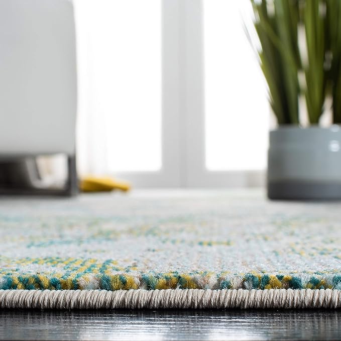 SAFAVIEH Madison Collection Runner Rug - 2' x 8', Green & Blue, Modern Abstract Design, Non-Shedding & Easy Care, Ideal for High Traffic Areas in Living Room, Bedroom (MAD499X)