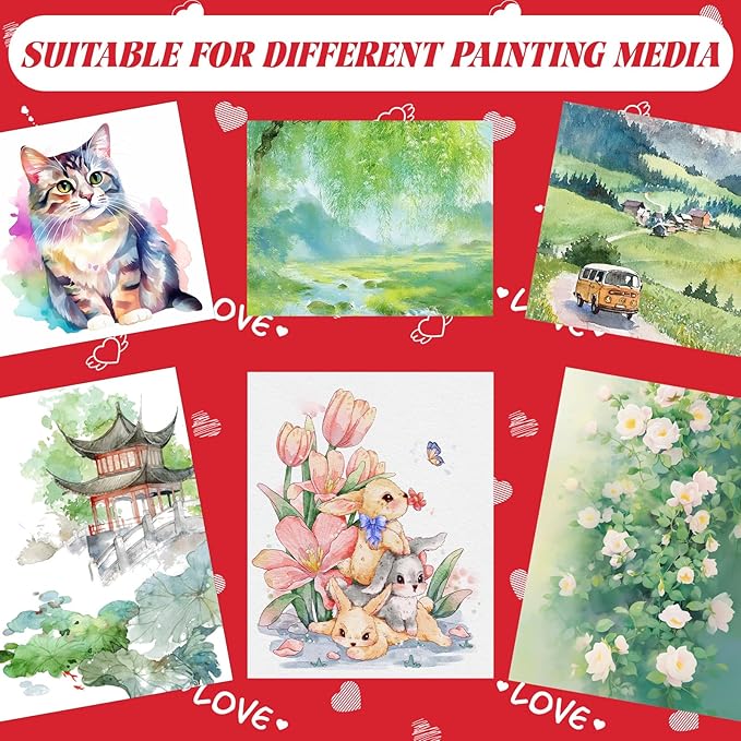 74 Pcs Valentine's Day Mini Watercolor Paint Set with Easel, Valentines Gift Watercolor Painting Bulk 8 Colors Watercolor Paints with Cards for Party Art Supplies Beginner Painting