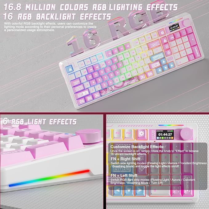 LINGBAO K98 PRO Anime Mechanical Keyboard Wireless, with Screen & Knob,RGB Gaming Keyboard, Tri-Mode BT5.0/2.4GHz/USB-C, Gasket Mount Hot Swappable Linear Switches Gamer Keyboards for PC/Mac/Android