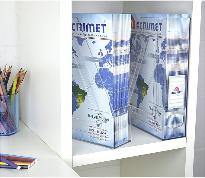 Acrimet Magazine File Holder – Vertical Rack for Documents, Folders and Mail, Durable Plastic Desk Organizer for Office & Home, Clear Crystal (2 Pack)