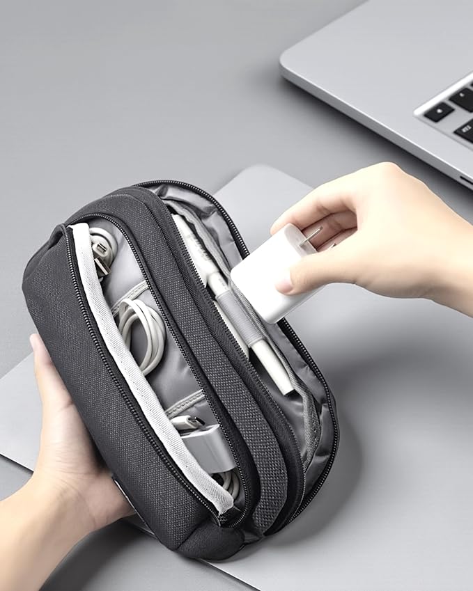 Zealearn Travel Tech Carrying Pouch - Portable Electronics Organizer Travel Case, Portable Tech Organizer, All-in-One Storage Bag for Charging Cable (2 Pack, Black, Medium+Small)