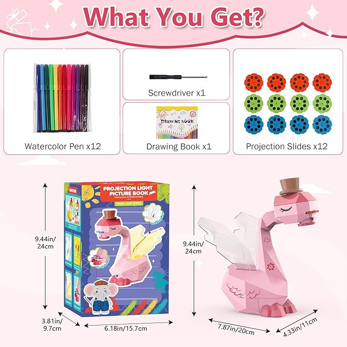 MFEESYOB Drawing Projector for Kids, Tracing and Drawing Projector for Kids with Cute Swan Look, Smart Art Sketcher Projector with 96 Stencils, Toddler Toys for Girls Boys 3+, Pink