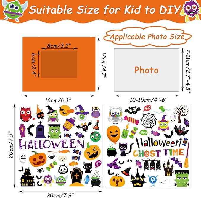 30 Packs Halloween Picture Frame Craft Kits for Kids Halloween DIY Craft Set with Pumpkin Maple Leave Turkey Stickers Home Classroom Indoor Game Activities