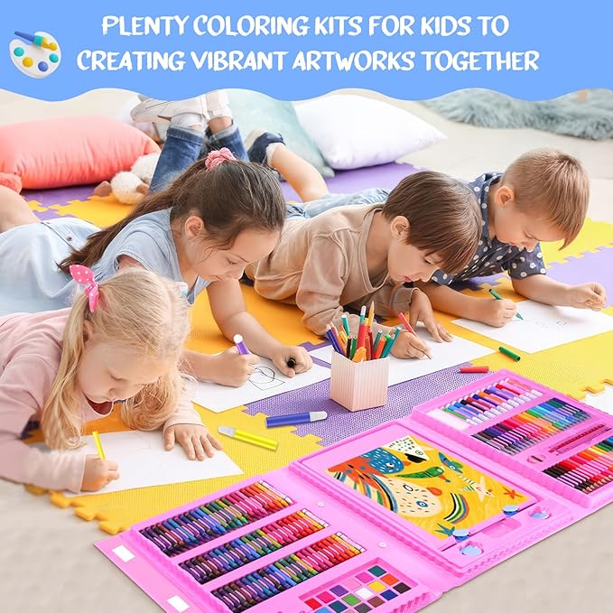 homicozy Art Supplies for Kids,Drawing Kits Unicorn Art Case Coloring Set with Double Sided Trifold Easel,Crayon,Colored Pencil,Marker,Coloring Book,Stencil,Sticker,Drawing Stuffs Gifts for Girls 4-12