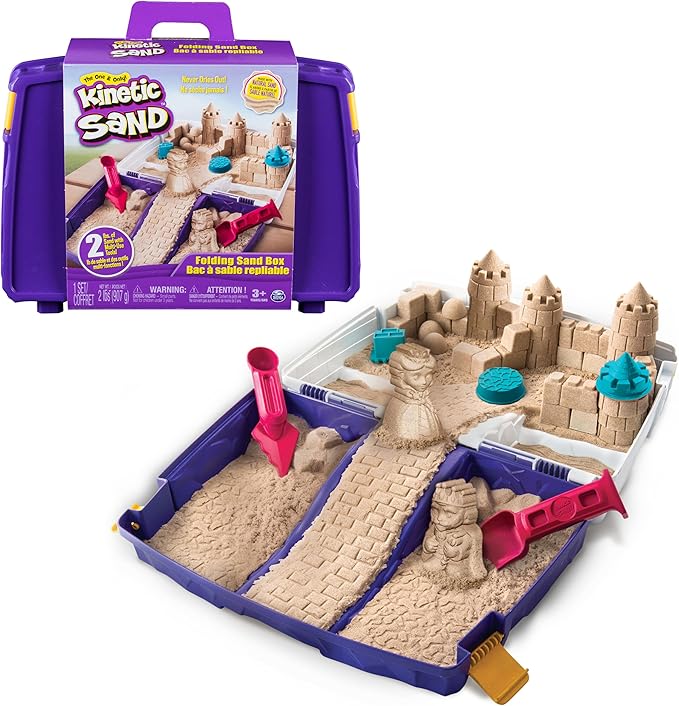 Kinetic Sand, Folding Sand Box with 2lbs Play Sand, 7 Molds & Tools, Sensory Toys for Kids Ages 3 and up