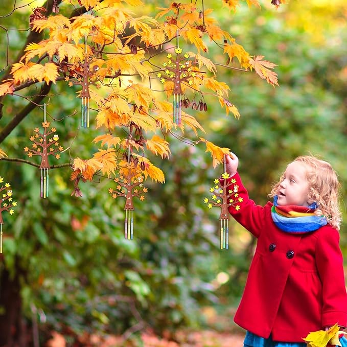 gisgfim 16 Pack Thanksgiving Fall Wind Chime Crafts Kits for Kids Make Your Own Maple Tree Wind Chime Wooden DIY Arts and Crafts for Autumn Party School Classroom Decorations Supplies Birthday Favors