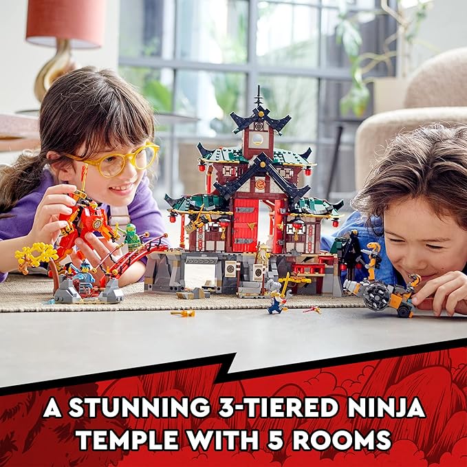 LEGO NINJAGO Ninja Dojo Temple Masters of Spinjitzu Set 71767, Ninja Toy Building Kit with 8 Minifigures and Toy Snake Figure, Collectible Mission Banner Series, Pretend Play Ninja Set for Kids
