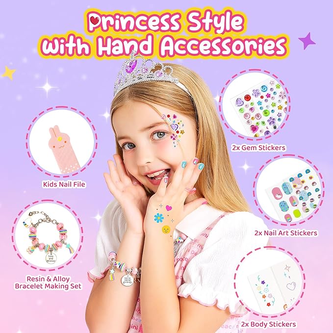 Kids Makeup Kit for Girls, Real Washable Cosmetic Set with Mirror, Jewelry Bracelet Making Kit for Kids Makeup Toy, Kids Makeup Sets for Girls 4 5 6 7 8 9 10 11 12 Years Old Kid (Purple)