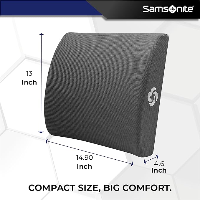 Samsonite Ergonomic Lumbar Support Pillow for Office Chair and Car Seat - Memory Foam Back Support Lumbar Pillow Premium Cushion Chair Support for Lower Back Pain Relief and Versatile Use (Charcoal)