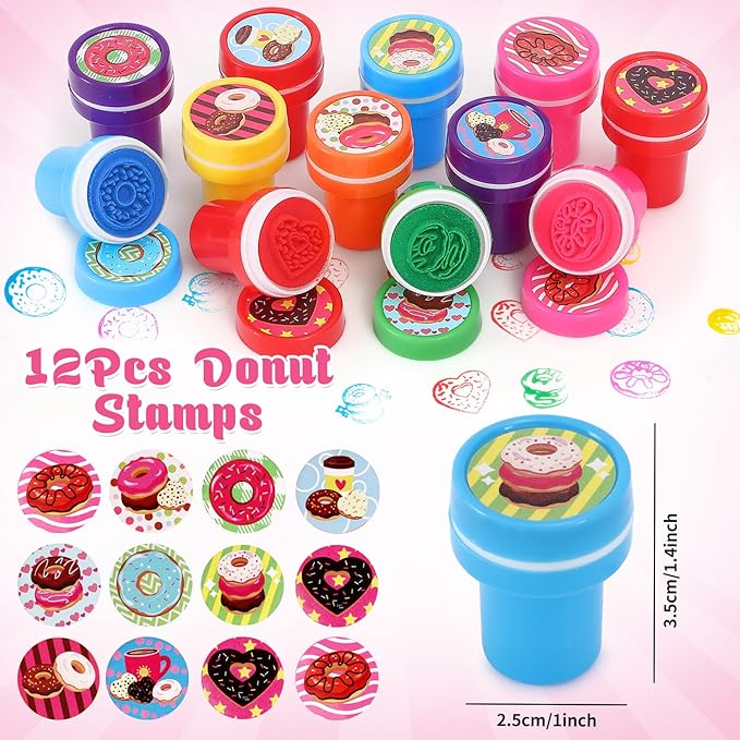 61 Donut Party Favors Two Sweet Birthday Party Supplies Mini Notebook Ink Pen Stamp Silicone Bracelet Keychain Sticker Toy Gift Goodie Bag Stuffer Kid Girl Candyland Party Favors