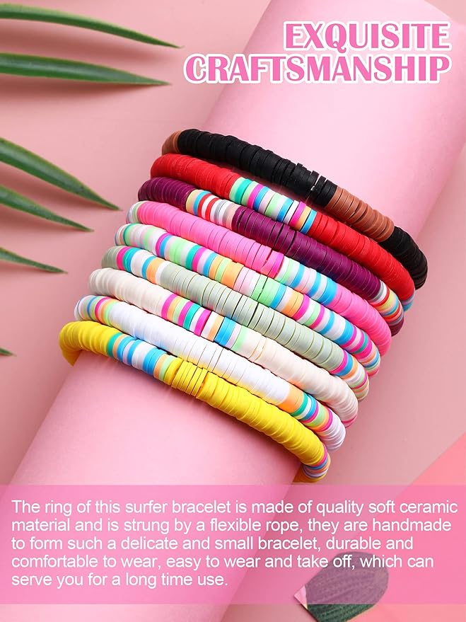 30 Pieces Heishi Bracelets Surfer Beaded Bracelets Rainbow Clay Bracelets Boho Friendship Stackable Bracelets Summer Beach Bracelet Set