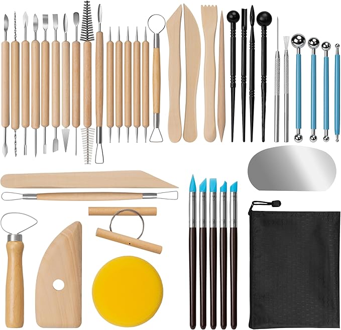 Amrules Clay Tools Kit, 43 PCS Pottery Tools, Practical Polymer Clay Sculpting Tools Kit, Air Dry Clay Tools Set for Beginner, Adults, Pottery Craft, Carving, Drawing, Molding, Modeling, Shaping