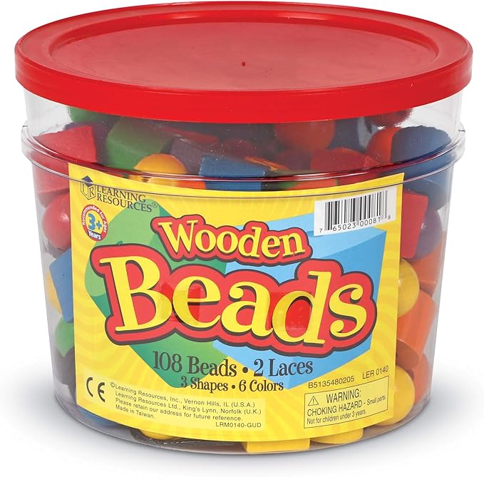 Learning Resources Beads in a Bucket, Set of 110, Ages 3+, Lacing Beads, Fine Motor Skills,Back to School Supplies,Teacher Supplies for Classroom