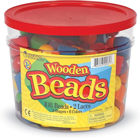 Learning Resources Beads in a Bucket, Set of 110, Ages 3+, Lacing Beads, Fine Motor Skills,Back to School Supplies,Teacher Supplies for Classroom
