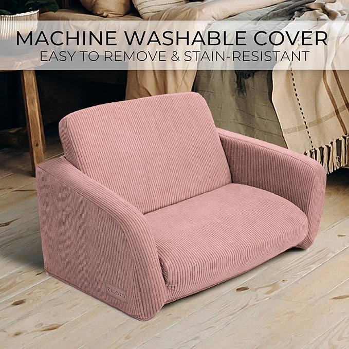 ZICOTO Comfy Kids Chair for Toddler - Stylish 2 in 1 Lounger Made of Memory Foam Easily Unfolds Into a Soft Baby Couch to Nap On - Modern Fold Out Sofa for The Little Ones