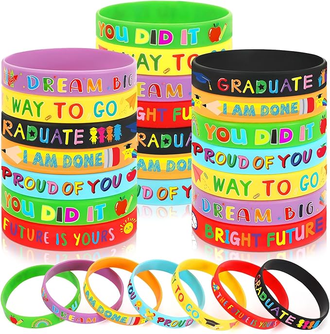 JUNEBRUSHS 42pcs Kindergarten Preschool Graduation Party Favors Silicone Bracelets Rubber Wristbands Supplies for Class of 2024 Graduation Kindergarten Preschool Party Favors Accessories