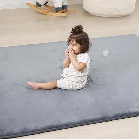 1.3" Thick Baby Floor Play Mat 71x79, Basic Padded Foam Mat for Tummy Time Crawling, Non Slip Cushioned for Babies Toddlers Infants Kids (Light Grey)