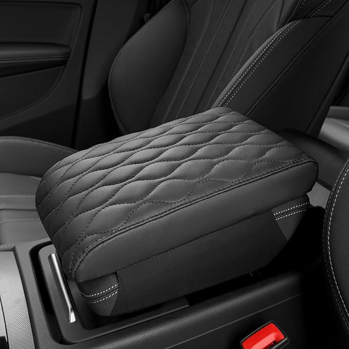 POKSRI Car Center Console Cover/pad PU Leather,Universal Armrest mat, Adjust Driving Posture Cushion,Protector Box,Memory Foam,Relieves Shoulder/arm Fatigue,Boosting Driving Safety
