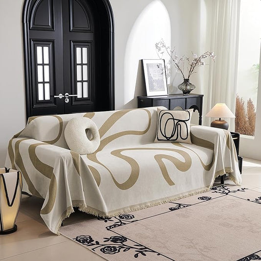 MYSKY HOME Boho Couch Cover Super Soft Couch Covers for 2-3 Cushion Couch Sofa, Modern Khaki Jacquard Sofa Slipcover Loveseat Futon Cover, Couch Covers for Sectional Sofa, 71" x 134", Khaki Curve