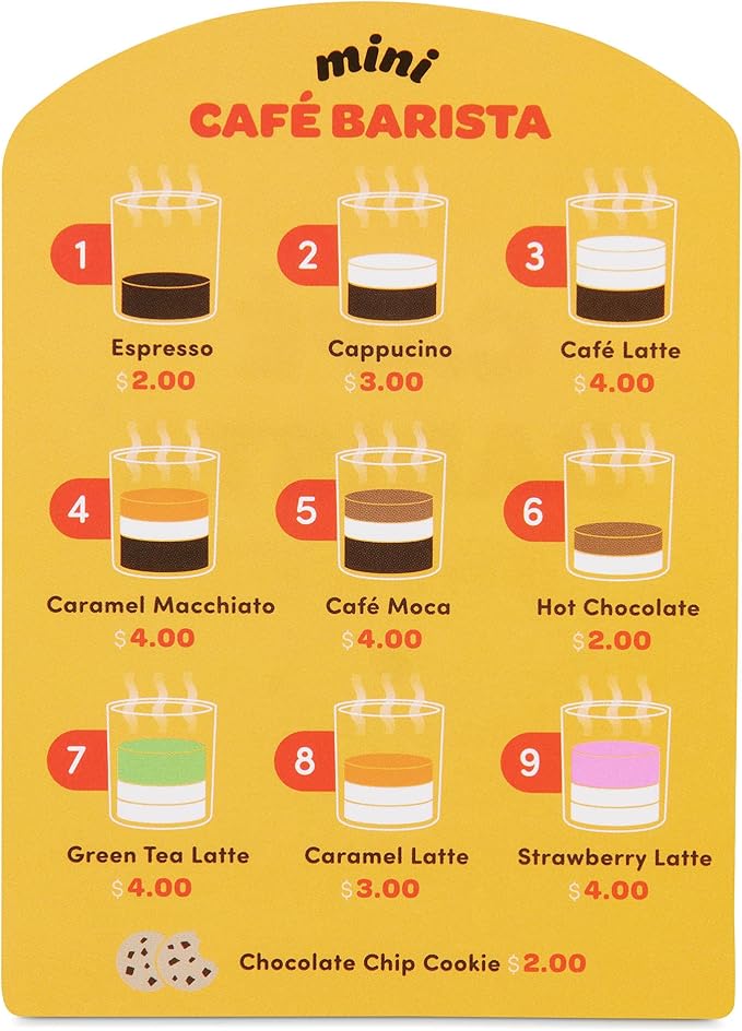 Battat Education – Wooden Barista Playset – Toy Coffee Maker & Accessories with Realistic Sounds(22 Pieces) – Pretend Play Toy – Play Kitchen Toys – 2 Years + – Mini Barista