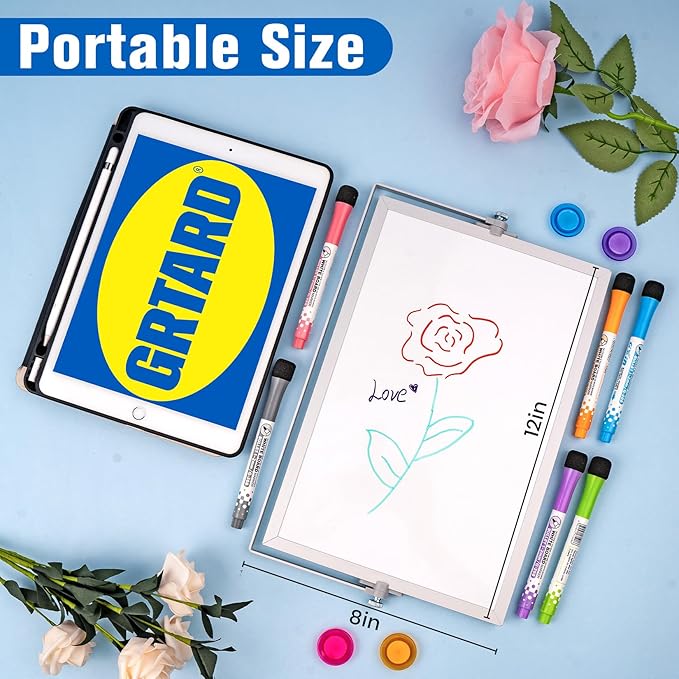 Grtard Small White Board, 12''x 8'' Small Dry Erase Board for Kids, Magnetic Dry Erase Board with Stand, Desktop Whiteboard with Stand, Desk Whiteboard, Double-Sided White Board for Kids, ToDo List